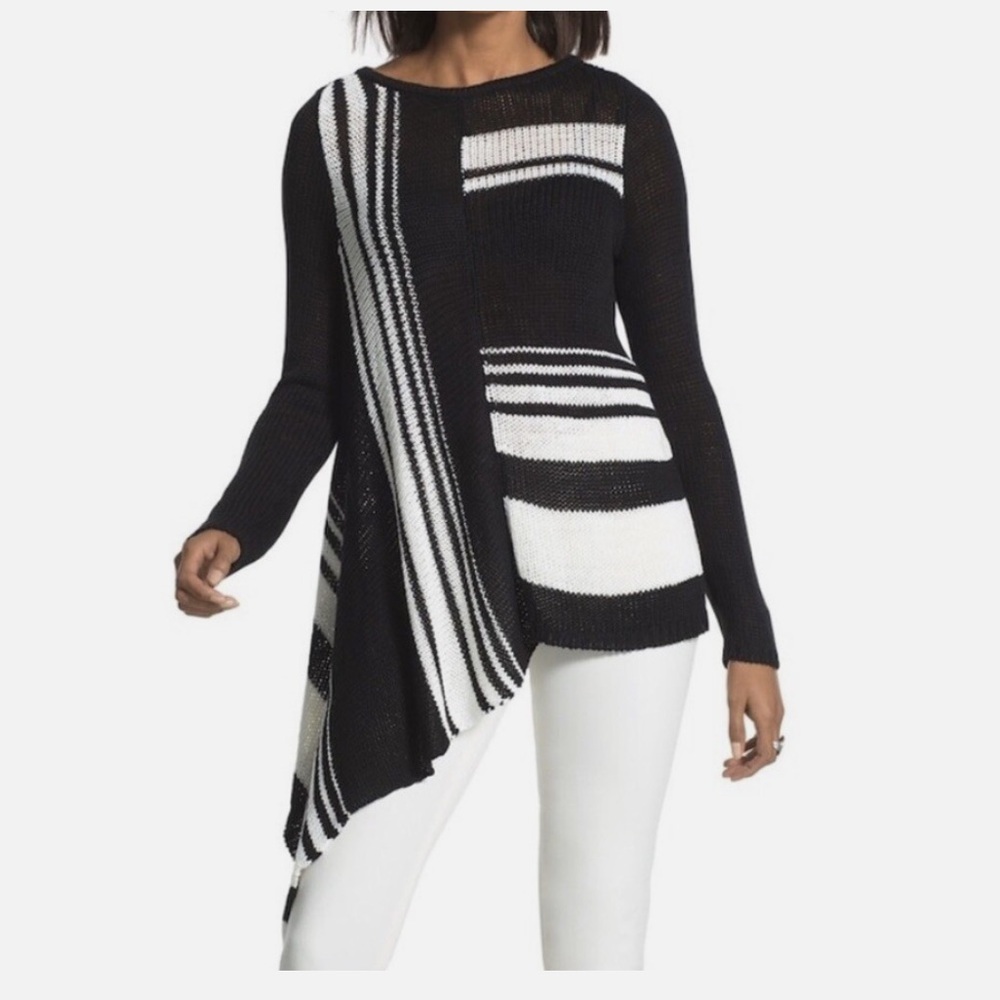 Chico’s Asymmetrical Hem Knit Sweater Size 0 Block Stripes